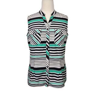 Notations Women's Size PL Sleeveless Button Up Pocket Blouse Shirt Top Striped